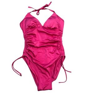 DKNY Pink Ruched Shirred One Piece Swimsuit Size 10